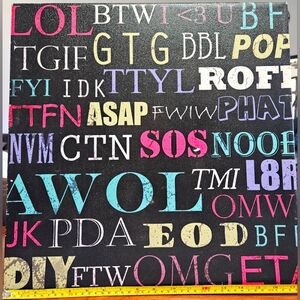 18x18" Print of common internet abbreviations & acronyms like LOL/BTW/TGIF/SOS/I